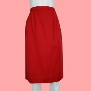 Vintage 80s Adele Simpson Red Wool Pencil Skirt